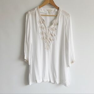 Saint Tropez West White Embroidered Lightweight Tunic Blouse Women's Size L